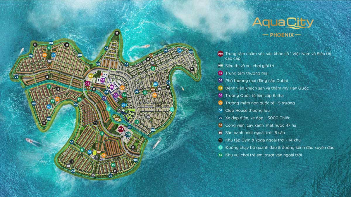 Hệ thống tiện ích nội khu Đảo Phượng Hoàng Phoenix Island- Aqua City